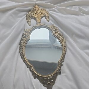 Spanish BAROQUE MIRROR, Vintage Heavy Solid Brass Ornate Framed Mirror, Flowers